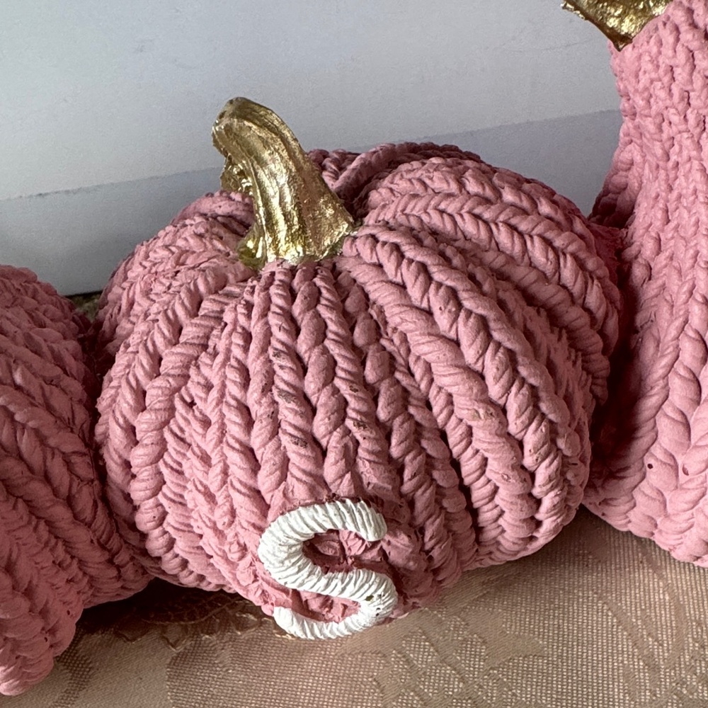 Harvest Pink Knitted Pumpkins Decor (resin) - Picture 9 of 11